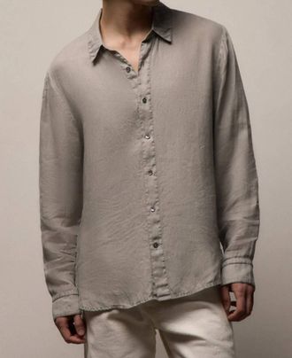 James Perse Classic Linen Shirt In Light Khaki