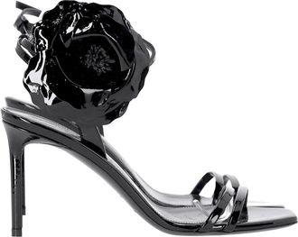 Saint Laurent Womens Patent Leather Amber Flower-Corsage Sandal (Authentic Pre-Loved)