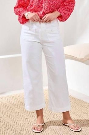 Tribal Sophia Curvy Hugging Palazzo Crop Jeans In Eggshell