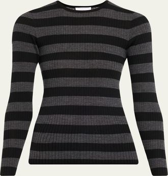 Majestic Filatures Merino Superfine Striped Rib Knit Sweater