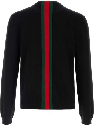 Gucci Mens Web-Striped Cashmere Sweater Black