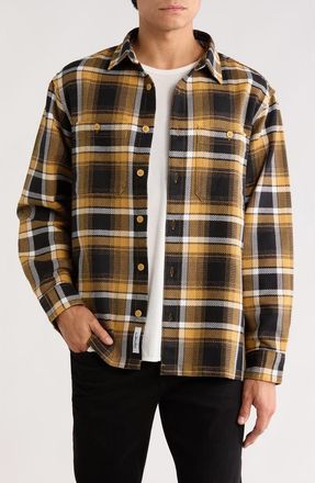 Carhartt Work in Progress Vaughn Loose Fit Heavyweight Cotton Herringbone Button-Up Overshirt in Vaughn Check Dijon at Nordstrom, Size X-Small