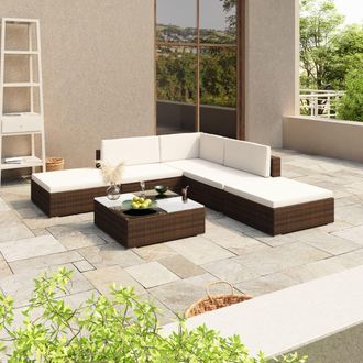 vidaXL Vidaxl - Set Divani Da Giardino 6 Pz Con Cuscini In Polyrattan Marrone
