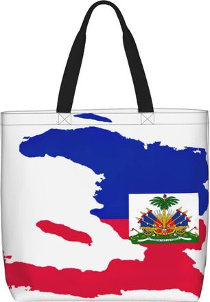 Generic Women Handbag Haiti Haitian Flag Map Tote Bag Casual Folding Shoulder Bags, For Work, Daily, Wedding, Christmas, Holiday