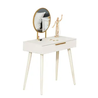 HOMCOM Homcom - Tocador Con Espejo Redondo Mesa Para Maquillaje Con Cajones Moderno 80x40x123 Cm