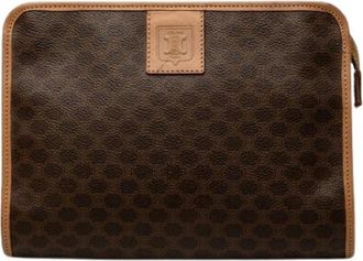Celine Pre-owned Coated Canvas Clutch - Dames - Pre-owned - Bruin - Maat: ONE Size Leer