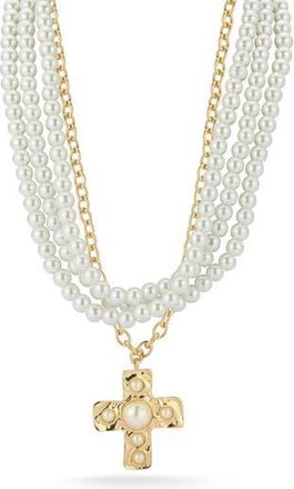 Sphera Milano Set of 2 Faux Pearl Cross Pendant Layered Necklaces in Gold at Nordstrom Rack