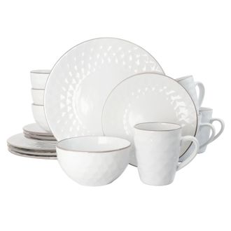 Elama s Luxurious Medici Pearl 16 Piece Dinnerware Set in Slate and Stone Pearl with Setting for 4