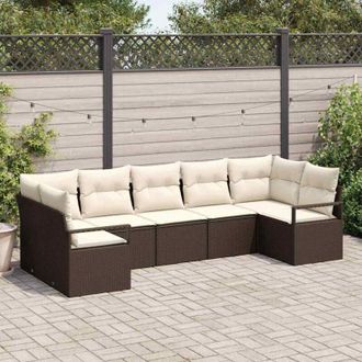 vidaXL Vidaxl - Conjunto De Sof&aacute; De Jard&iacute;n Con Coj&iacute;n 7 Pcs Marr&oacute;n, Crema