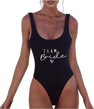 Generic 2025 Women One Piece Swimsuit Bride Costume Slim Bikini Monokini Swimwear to Be Letter Print Beachwear Push Up Swimming Party Bridesmaid Team Bathing 