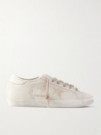 Golden Goose Sneakers In Tela Con Perline E Finiture In Pelle Super-star - Bianco sporco