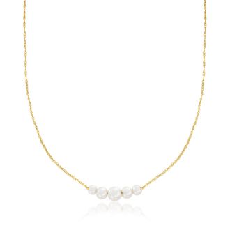 RS Pure by Ross-Simons 3-5.5mm Cultured Pearl Graduated Necklace in 14kt Yellow Gold