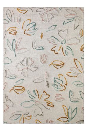 Wecon Home Alfombra floral hecha a mano lana/viscosa, en relieve, blanca 140x200