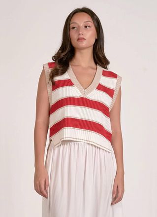 Elan Bobbie Striped Sweater Vest In White Red Stripe