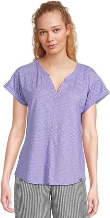 L.L.Bean Streamside T-Shirts Split-Neck Short Sleeve Womens Clothing Dusty Periwinkle Geo : MD, Spandex/Polyester