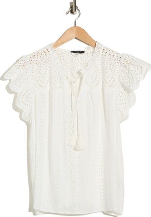 T Tahari Tie Neck Eyelet Top in White at Nordstrom Rack, Size 2 X