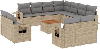 vidaXL Juego De Sof&aacute;s Jard&iacute;n Con Cojines Beige Mezcla 12 Pzas Rat&aacute;n Pe Vidaxl