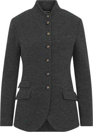 Giorgio Armani Slim-fit blazer in jersey met visgraatmotief - Dames - Blazers - Grijs - S - Leer - Jassen