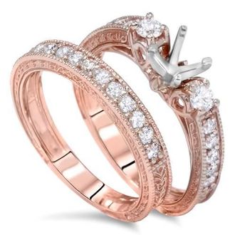 Pompeii3 7/8ct Vintage Engagement Ring Mount Set 14K Rose Gold