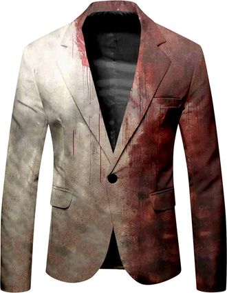 Generic Mens Halloween Costume Outfit Men Bat Printed Blazer for Scary Party Stylish Mens Costumes Stylish Everyday Suits with Theme Punk Day of The Dead Jack