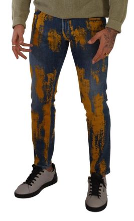 Dolce & Gabbana Blue Yellow Dye Cotton Skinny Men Denim Jeans Elastane Clothing