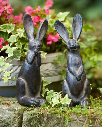 Melrose International Brown Long Ear Rabbit Statue (Set of 2) - Brown