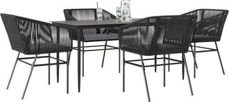 vidaXL Juego De Comedor Jard&iacute;n 5 Piezas Cojines Rat&aacute;n Sint&eacute;tico Negro Vidaxl