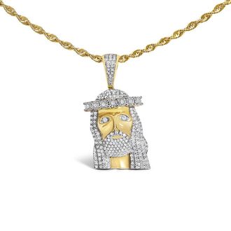 House of Brilliance Mens 10K Yellow Gold 1 1/3 Cttw Diamond Studded Jesus Pendant Necklace