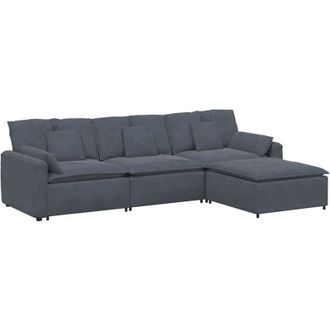 vidaXL Vidaxl - Sof&aacute; Modular Con Reposapi&eacute;s Y Cojines Gris Oscuro