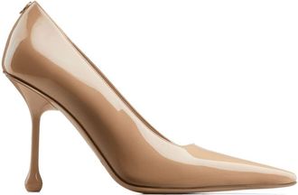 Jimmy Choo London Ixia 95mm patent leather pumps - women - Calf Leather/Lambskin/Rubber/Patent Calf Leather - 37,5 - Neutrals