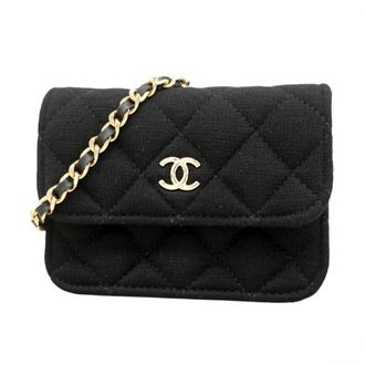 Chanel Black Cotton Chain/Shoulder Wallet (Pre-Owned)