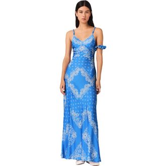 Maje Patterned Maxi Dress in Sky Blue Bandana Print at Nordstrom, Size 38 Eu