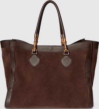 Gucci Bamboo Tote Large Bag, Brown, Suede