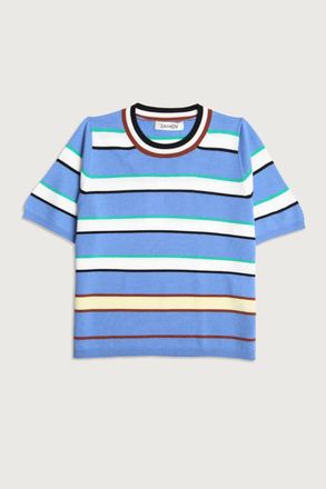 Zankov Womens Benji Merino Striped Short Sleeve Top In Hyacinth