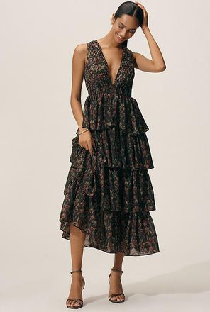 endless rose Sleeveless V-Neck Tiered Midi Dress