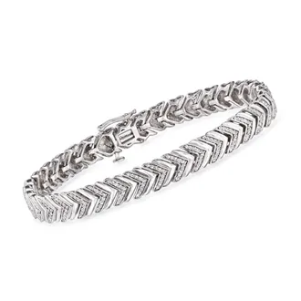 Ross-Simons Diamond Chevron-Link Bracelet in Sterling Silver