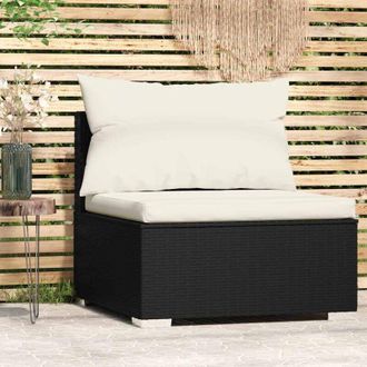 vidaXL Divano Centrale da Giardino con Cuscini in Polyrattan Nero - Vidaxl