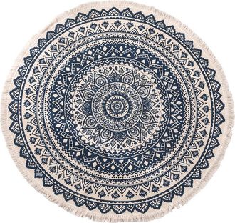 OEM Tapis Rond - Coton Naturel - Diam&egrave;tre 90 Cm - Pour Salon Chambre - 1 Pi&egrave;ce