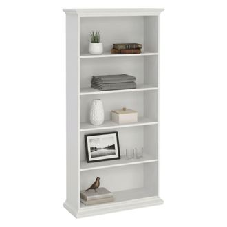 Dmora Dmora - Estante Para Libros Mireille, Estante De Oficina, Porta Libros M&oacute;vil, Biblioteca, 96x37 H201 Cm, Blanco