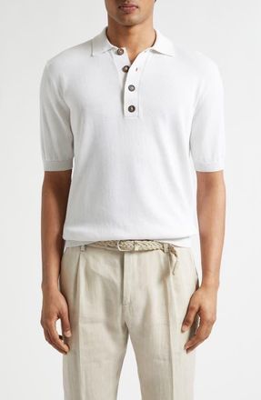 Eleventy Cotton & Cashmere Polo in 01 White at Nordstrom, Size Xxx-Large