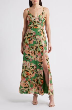 Hutch Floral Chiffon Fit & Flare Maxi Dress in Sage Jungle at Nordstrom, Size 14
