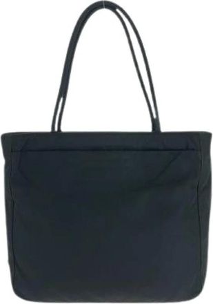 Prada Pre-owned Tote Bags, female, Black, Size: ONE SIZE Pre-owned Nylon Tessuto Logo Plate Handbag