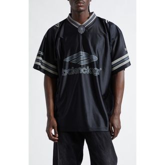 Balenciaga 3B Football Oversize V-Neck Jersey in 1066 Black/Anthracite at Nordstrom, Size Xx-Large