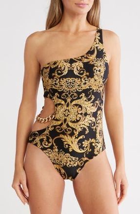 L'agence Ava Baroque One-Shoulder One-Piece Swimsuit in Black at Nordstrom Rack, Size X-Small