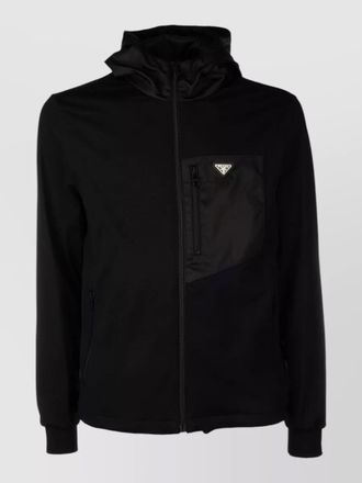 Prada hooded jacket chest pocket ribbed cuffs
