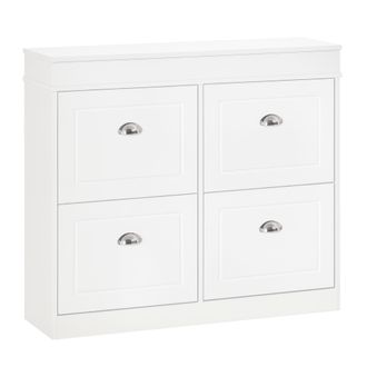 HOMCOM Homcom - Mueble Zapatero De 4 Puertas Zapatero Estrecho Con Estantes Ajustables Y Extra&iacute;bles Capacidad De 16 Pares Para Pasillo Entrada 98x24x83 Cm Bl