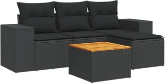 vidaXL Set De Muebles De Jard&iacute;n 5 Pzas Y Cojines Rat&aacute;n Sint&eacute;tico Negro Vidaxl