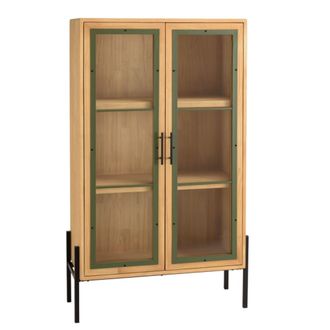 Macabane Aparador 2 puertas de cristal con marco de pino verde y metal negro