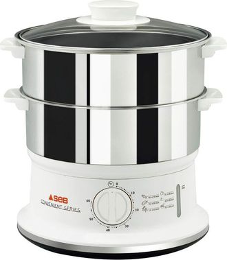 T-fal Vc1451 Vaporiera Convenient Series Inox, Timer Con Spegnimento Automatico, Livello Di Acqua Visibile, Capacit&agrave; 6 l, Bianco - Tefal
