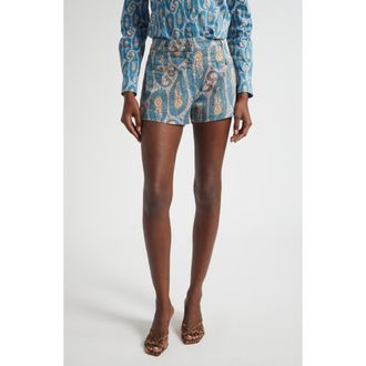 Etro Paisley Print Stretch Denim Shorts in Print On White Base at Nordstrom, Size 27